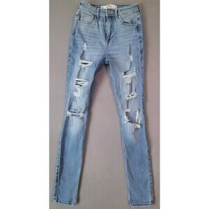 Hollister 0R Curvy High-Rise Super Stretch Skinny Distressed Jeans Blue